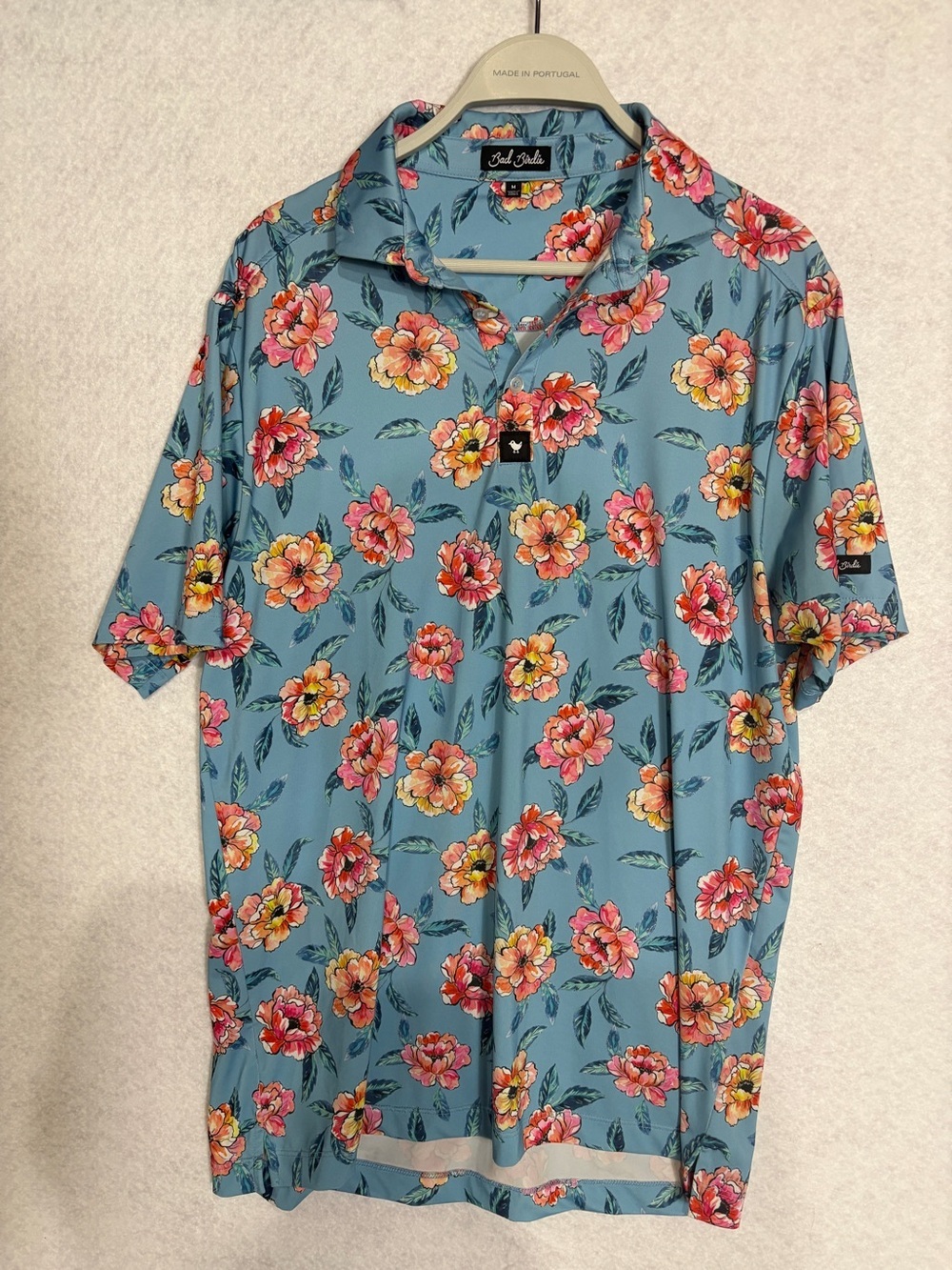 Bad Birdie Floral-Print Short Sleeve Polo - Blue Floral Golf Shirt